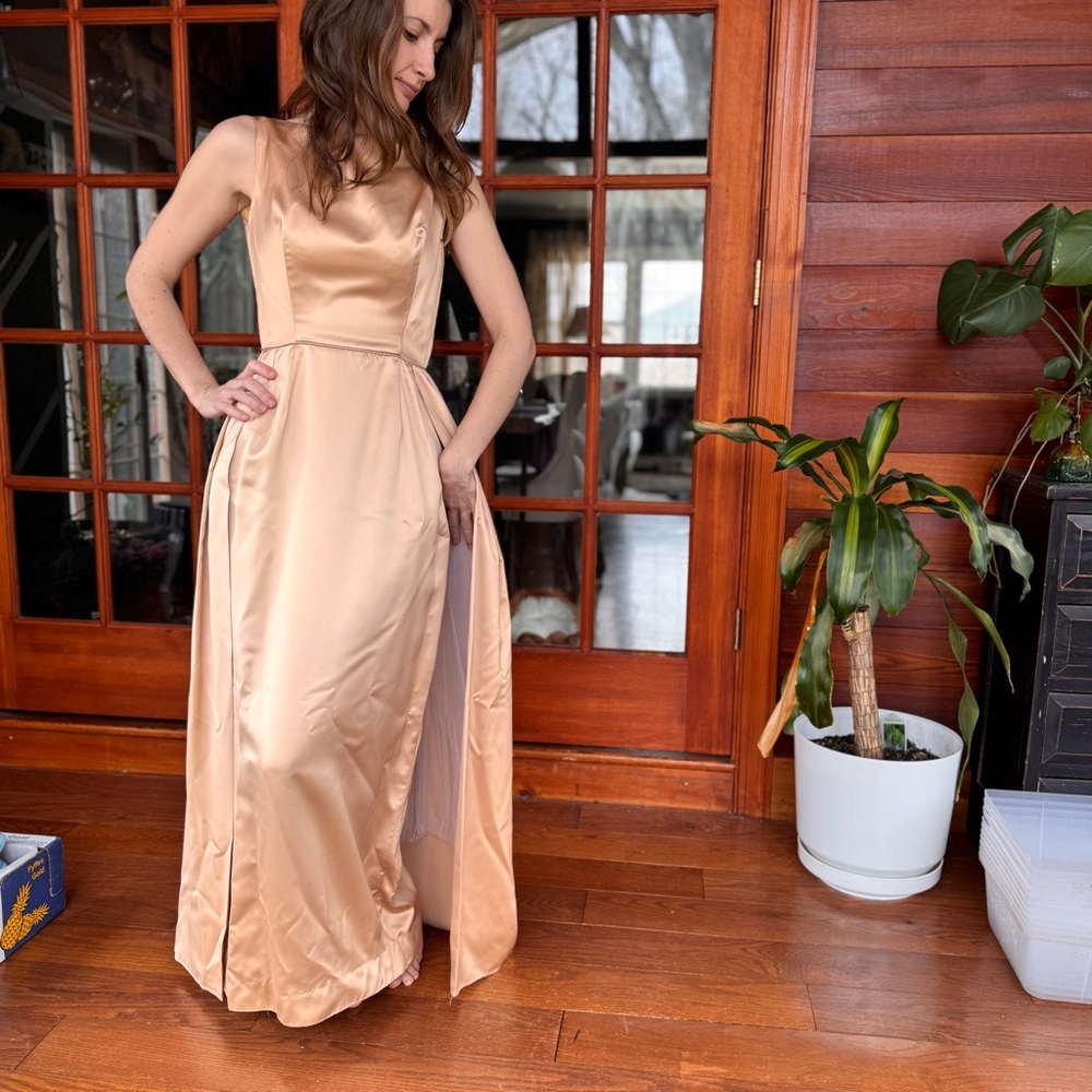 Vintage sleeveless boat neck champagne Party Dress w overskirt  50’s - Picture 5 of 16